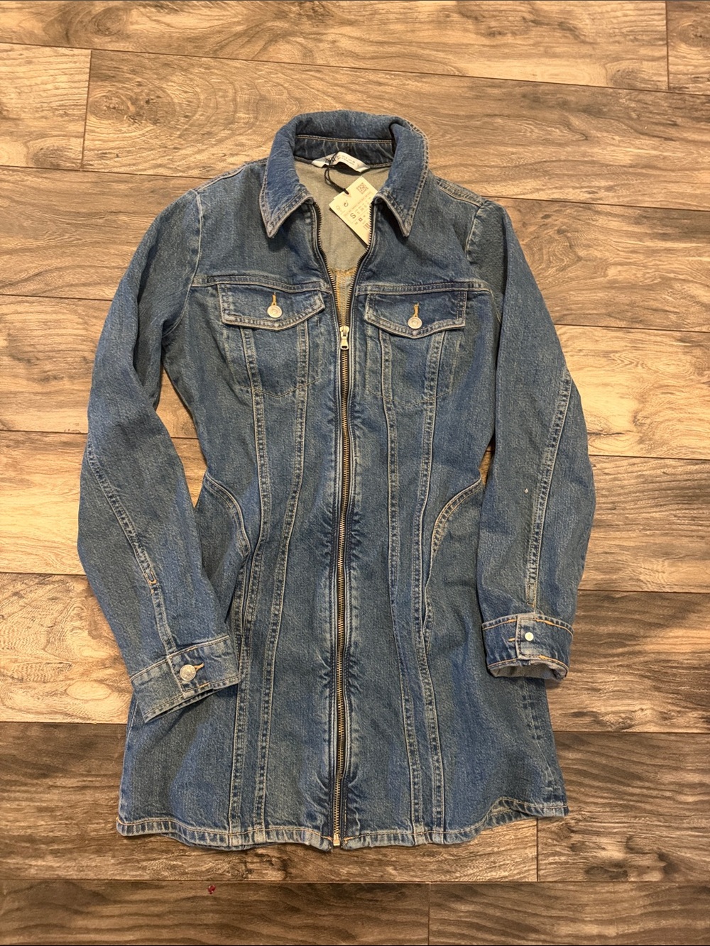 Zara Blue Long Denim Zip Jacket